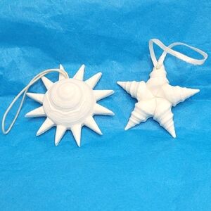 Margaret Furlong Vintage White Bisque Shell Star Ornaments Set Of Two